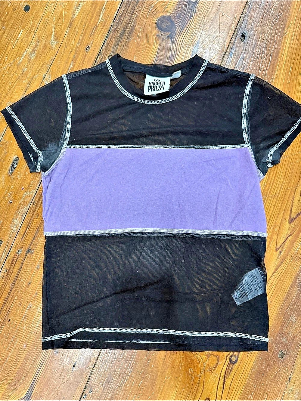 The Ragged Priest Color Block Mesh Tee in Black & Purple Size Large